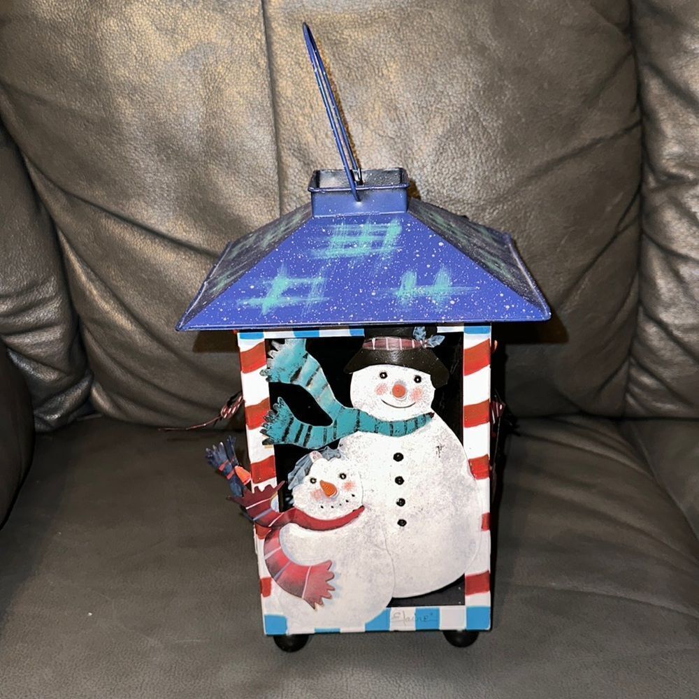 Tin Metal Snowman Candle Light Lantern Christmas Holiday Decor
